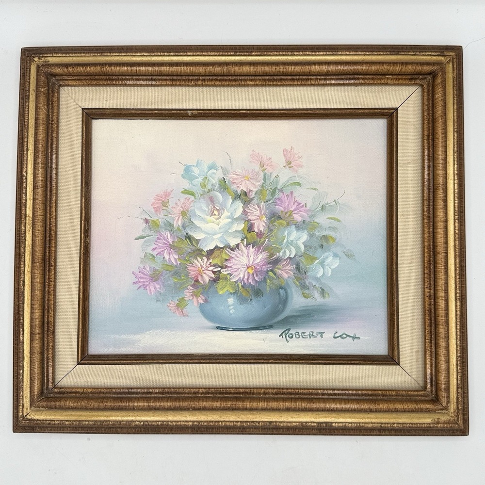 Vintage Robert Cox Floral Oil Painting Signed Framed MCM Still Life Art 15X13